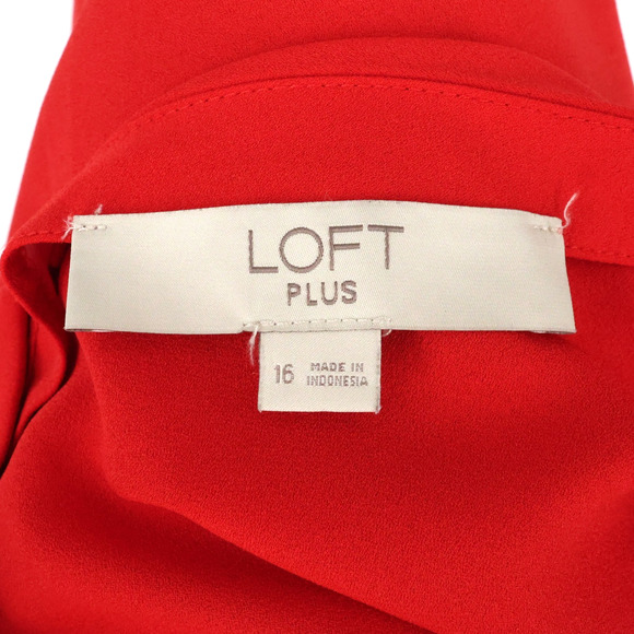 Loft Plus Top Womens 16 Red Button Up Back Blouse Cuffs Scoop Neck Lightweight - Picture 3 of 12
